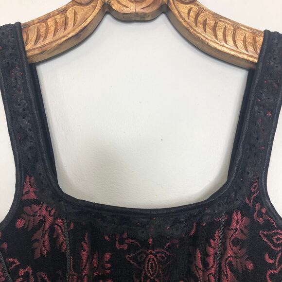 TRIPP NYC Vintage Corset Woven Brocade Snowflake Floral Red Black Zip Back XXL - Picture 6 of 11